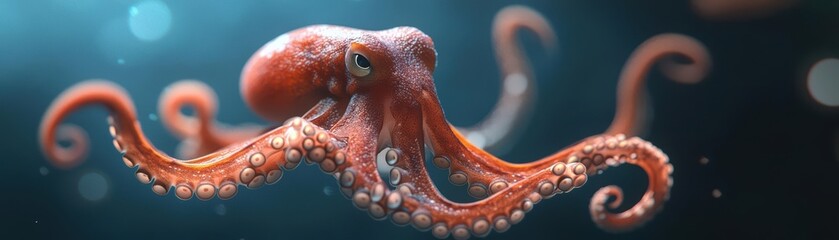 Fototapeta premium Close-up of a vibrant octopus showcasing its detailed texture and colors in an underwater setting.