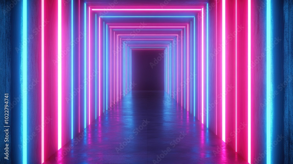 Poster Blue Neon Lines With Glowing Light Effects Technology Inspired Futuristic Background For Graphic Design Science Cyberspace Computer And Universe Concept
