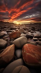 Obraz premium Sea stones in a cloudy day wallpaper for mobile, 9:16 ratio. Generative ai