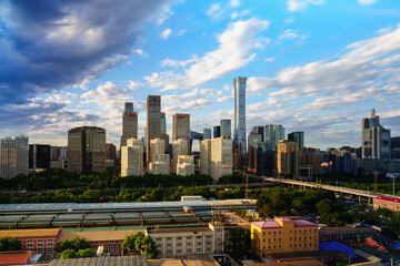 Magnificent view of the skyline of Beijing CBD (Central Business District) at sunset