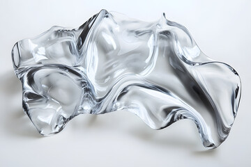 Transparent melted piece of acrylic, plastic isolated on white background