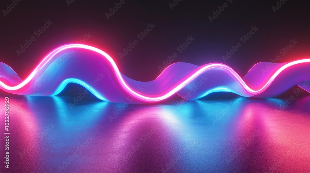 Aufkleber 3D rendering of an abstract neon background featuring a luminous wavy ribbon design