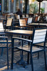 Cozy terrace with tables of cafe in Ljubljana, Slovenia