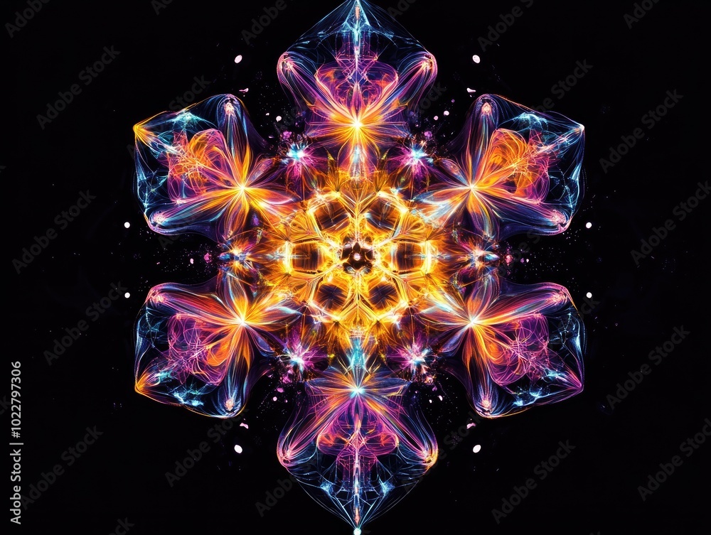 Poster Abstract illustration of a fantasy snowflake featuring vibrant light elements in EPS10 format