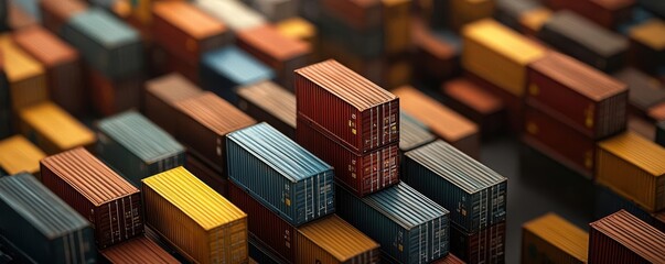 Fototapeta premium Colorful shipping containers stacked together, creating a vibrant, industrial landscape.