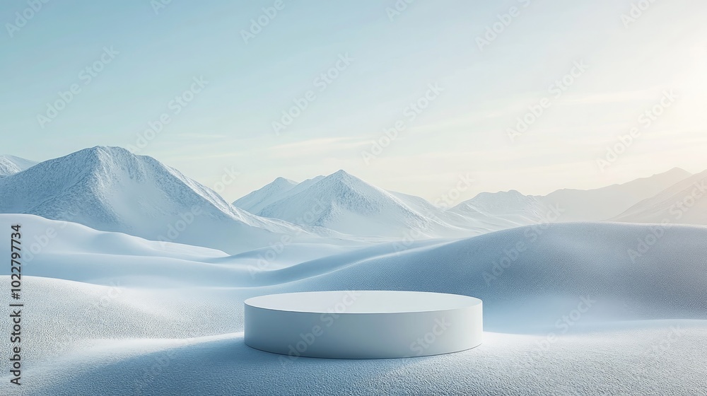 Poster abstract winter scenery featuring a pedestal for product presentation 3d rendering