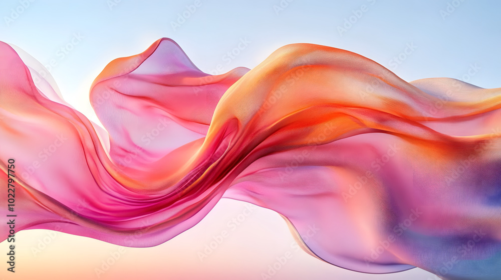 Canvas Prints a computer generated image of a wave of pink and orange fabric on a blue and white background with a