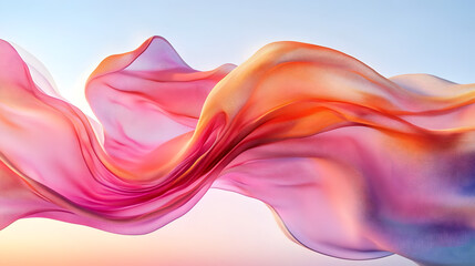a computer generated image of a wave of pink and orange fabric on a blue and white background with a light blue sky in the backround of the image.