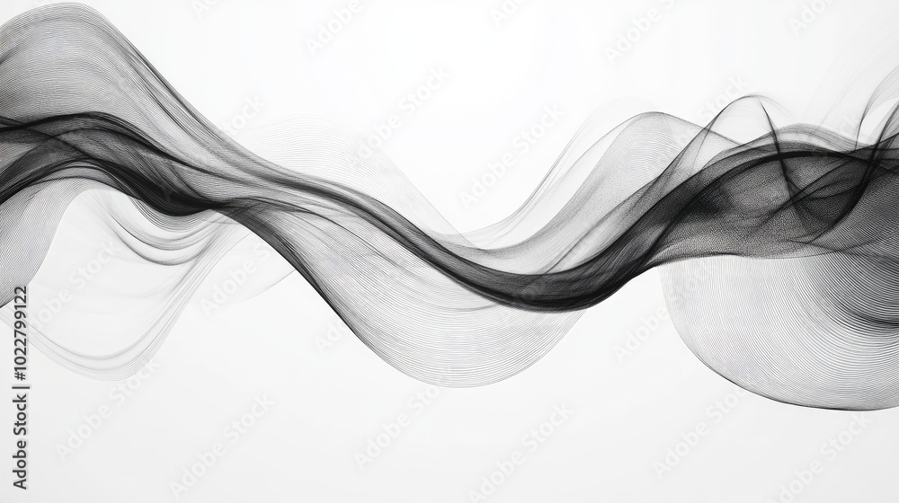 Poster Abstract black and white 2d background featuring dynamic waves and lines