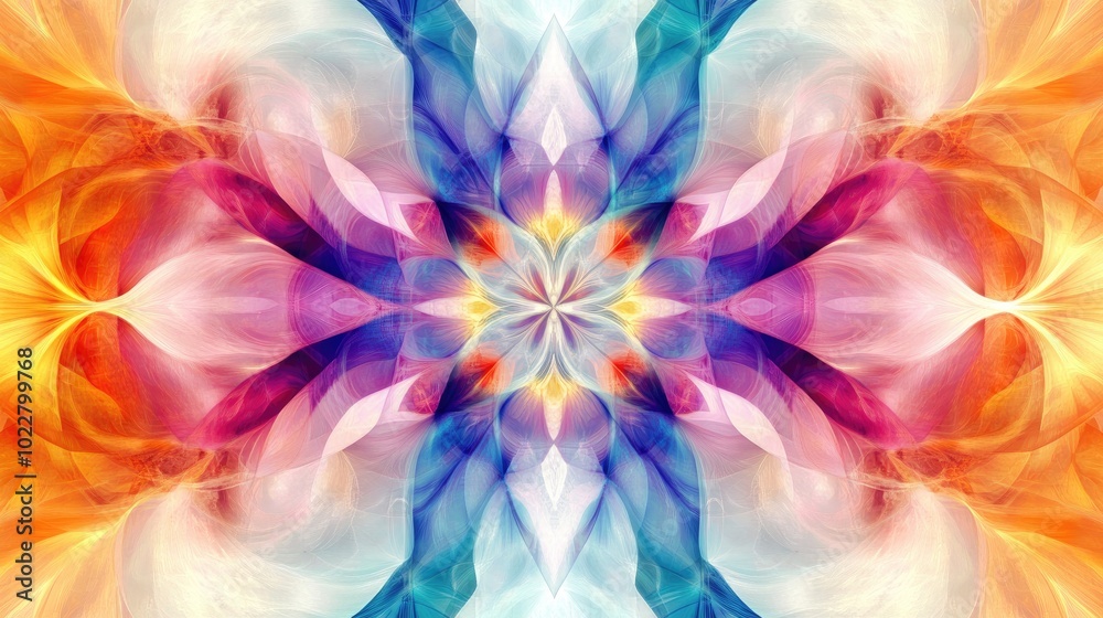 Poster Colorful abstract fractal pattern on a white backdrop resembling a fantasy kaleidoscope design