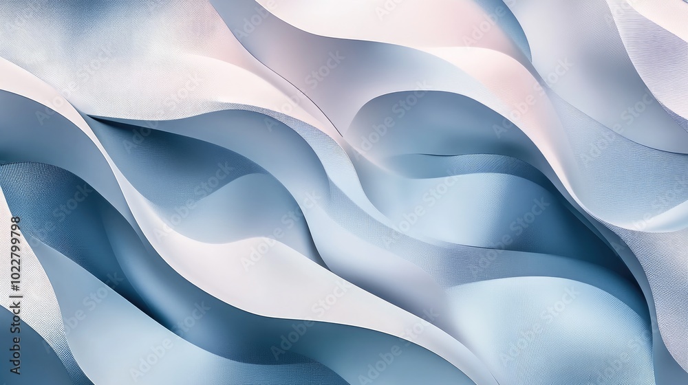 Poster abstract design featuring a background of wavy lines in white blue and gray with a metallic geometri