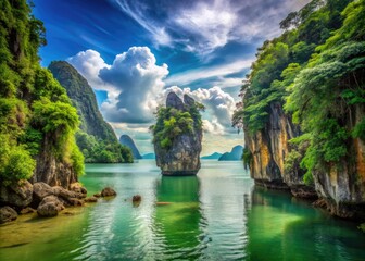 Fototapeta premium Stunning Rock Formations and Lush Greenery at James Bond Islands in Thailand's Andaman Sea Region