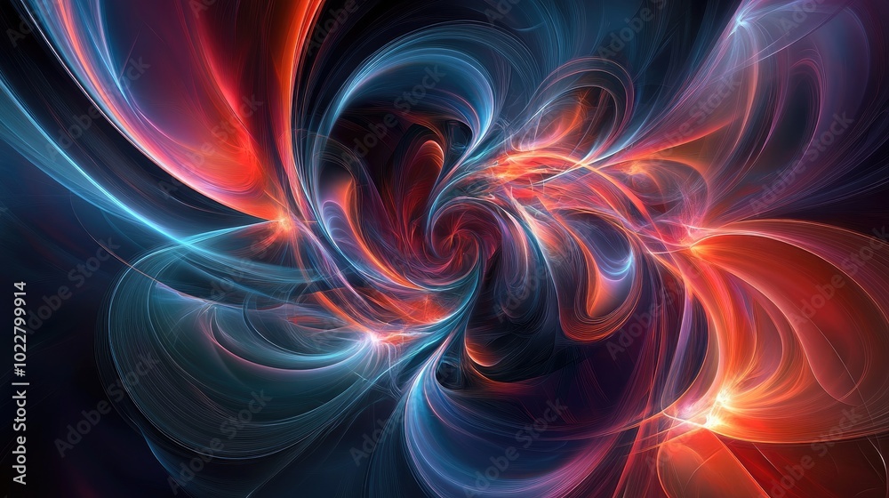 Poster Abstract digital fractal design featuring a dynamic swirling motion with fantasy elements