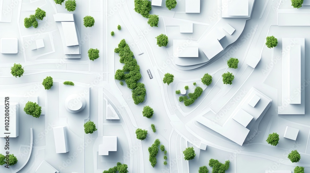 Poster 3d rendered illustration of street map on a white background featuring a top flat view of urban path