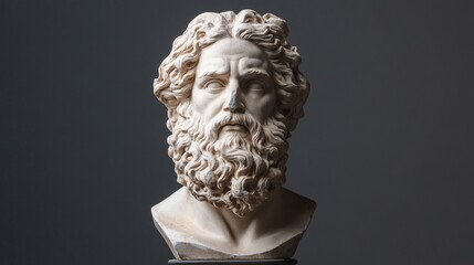 Obraz premium Marble statue of greek god Zeus isolated on black background. Antique sculpture of man with beard