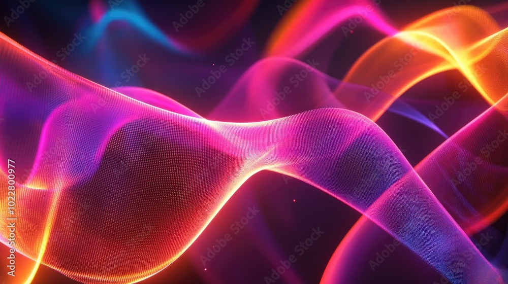 Aufkleber 3D rendering of an abstract neon background featuring a luminous wavy ribbon design