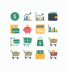 Finance flat icons pack illustration