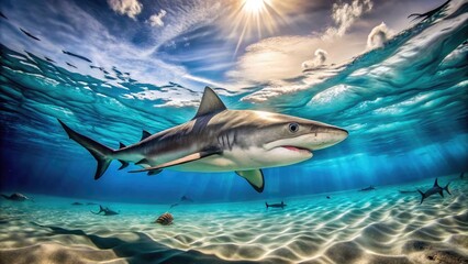Fototapeta premium Stunning Underwater Images of Sharks in Their Natural Habitat Capturing Grace and Power of Nature