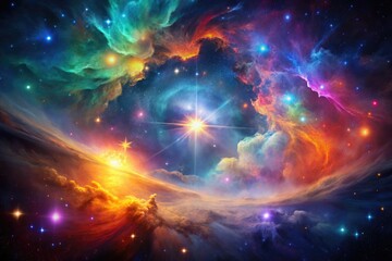 Fototapeta premium Stunning Vector Illustration of a Colorful Nebula in Deep Space with Stars and Cosmic Elements