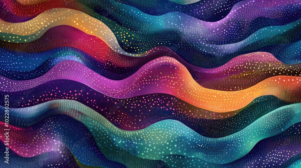 Aufkleber Abstract psychedelic waves background featuring vibrant pop dots and deep colors creating a fantastical texture