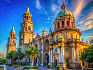 Naklejka premium Stunning view of historic El Monumento showcasing intricate architecture against a clear blue sky