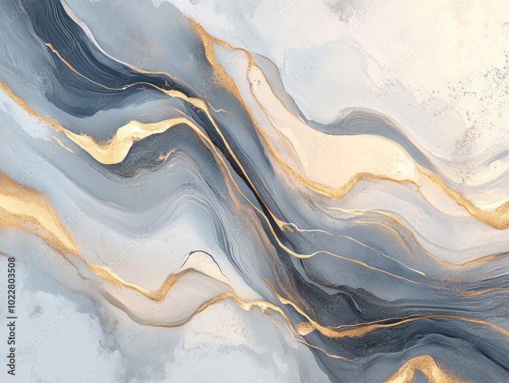 Poster Abstract painting featuring a luxurious white and grey background Designed with futuristic motion waves for an elegant web layout