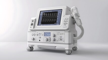 Fototapeta premium Medical Ventilator Machine with EKG Display and Oxygen Hose on White Background