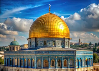 Obraz premium Stunning view of the Dome of the Rock in Jerusalem showcasing Islamic architecture and golden dome