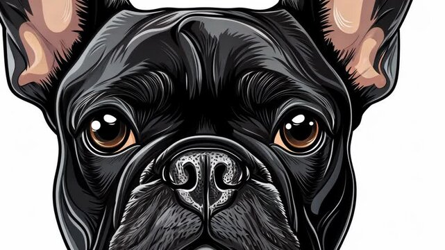 A close-up of a black French Bulldog with large, expressive eyes
