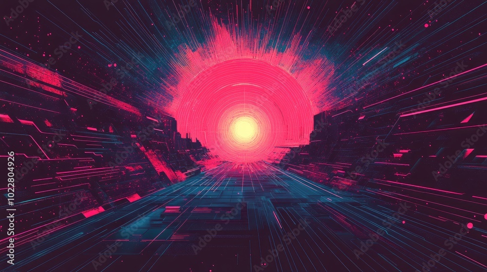 Poster abstract neon light glowing dusty messy lines background retro futuristic speed motion bright colore
