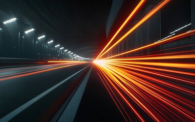 A long exposure shot of a highway at night with bright orange streaks of light from passing cars.