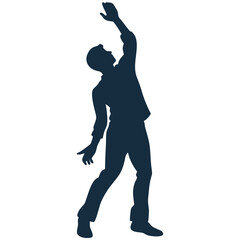 Vector image on transparent background of a silhouette of a single person dancing with arms raised off the ground