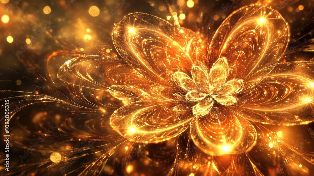 Poster abstract fantasy flower with luminous effects shimmering golden light swirl backdrop vivid digital a