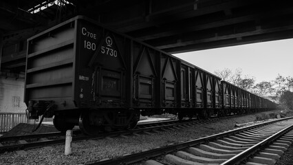 Naklejka premium Freight train on railway