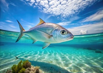 Naklejka premium Stunning White Tail Fish Swimming Gracefully in Clear Blue Waters of the Underwater World