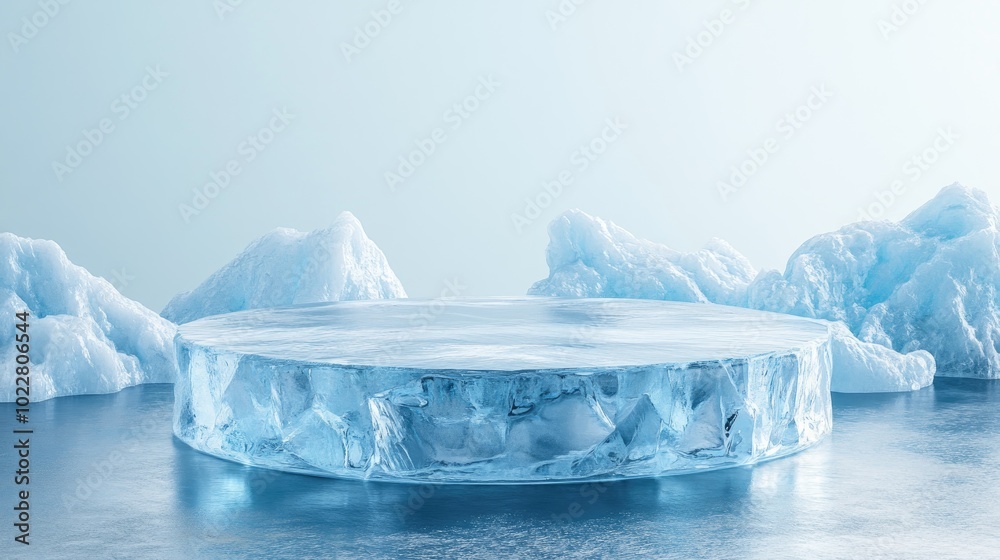 Poster 3d ice podium designed for advertising purposes blank product display stage round pedestal or platfo
