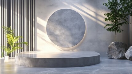 3D rendering of a mock up podium for showcasing products featuring an abstract minimal concept and a geometric background