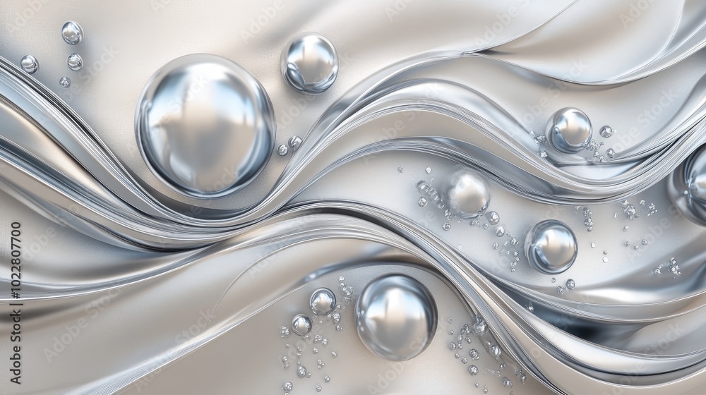 Poster 3d mural artwork featuring silver spheres against a stunning abstract background with volumetric ele