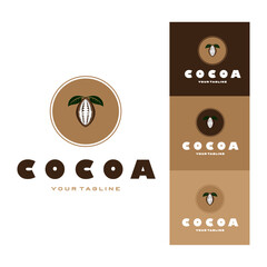 cocoa logo,cocoa bean,cocoa tree,cocoa branches and leaves,chocolate mix on white background,vintage,modern,simple,minimalist icon illustration template design vector