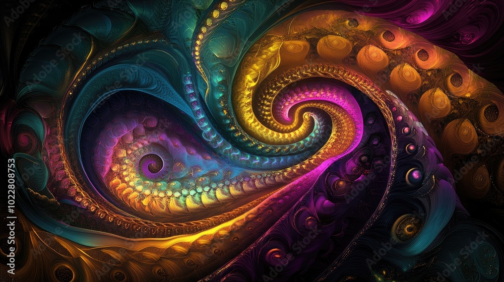 Poster abstract digital fractal artwork featuring imaginative and intricate designs