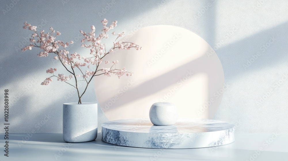 Poster Abstract minimalist scene featuring a pastel color design suitable for a cosmetic or product display podium in 3D render