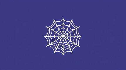 Cobweb icon with delicate strands on a flat dark purple background, symbolizing the spooky and creepy essence of Halloween.