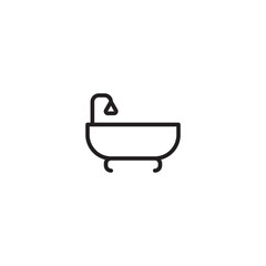Bathtub icon. Bath symbol. Bathroom fixture. Bathtub with shower head. Minimalist bath icon.