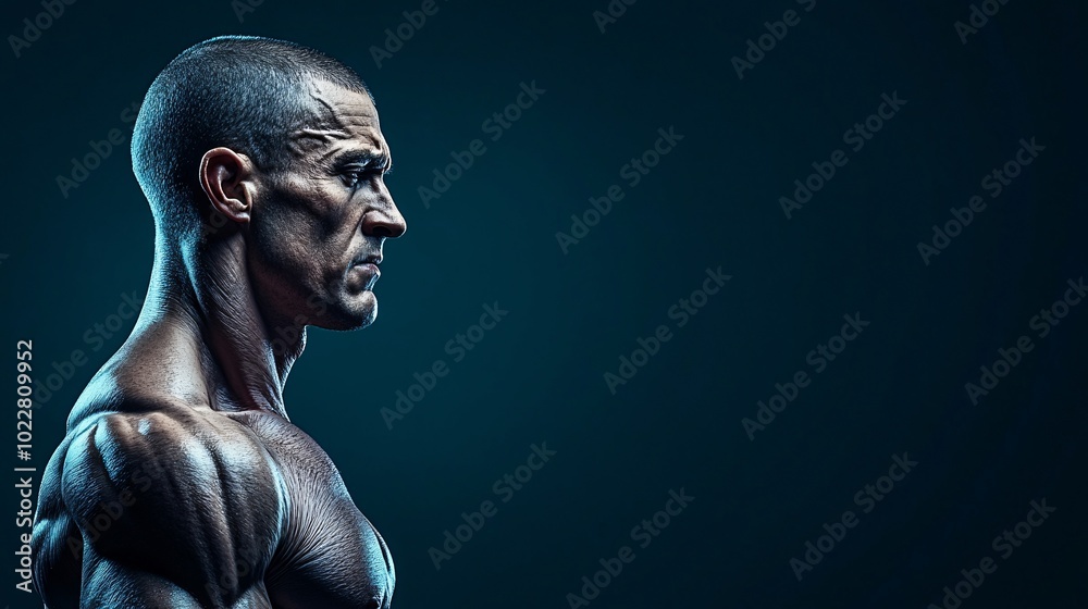 Poster body details showing muscles tensing and veins popping due to cold immersion stock photo with side c