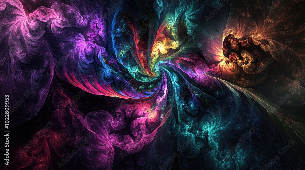 Poster abstract fractal fantasy design in a 3d illustration style
