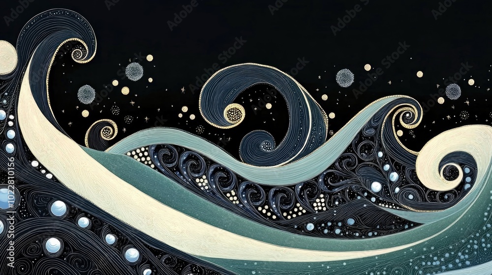 Poster abstract background in black and blue bokeh effect on a dark blue canvas glowing aesthetic for holid