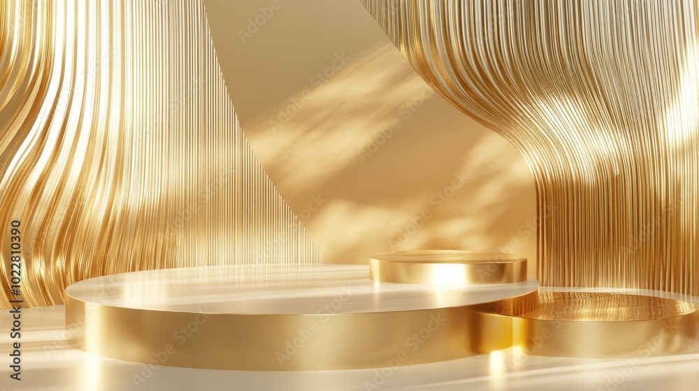 Poster 3d rendered abstract podium backdrop for product display in gold tones
