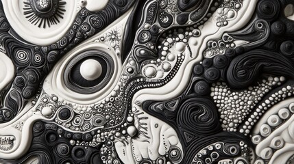 Artwork featuring ornate black and white patterns