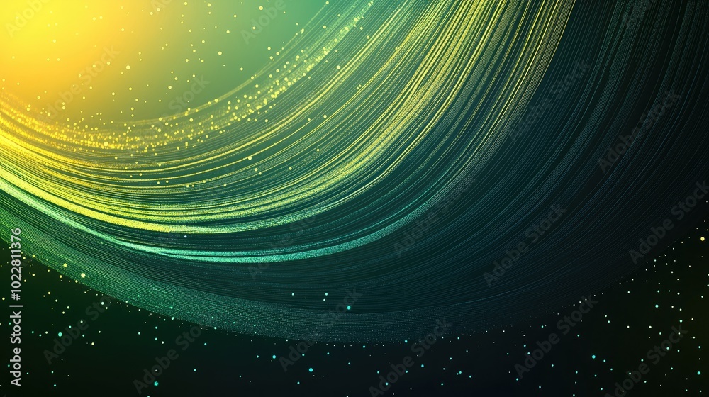 Aufkleber Abstract Digital Background With Noise Diffusion And Light Overlay Effect In Gold Green And Blue Colors Supernova Effect With Lens Flare And Light Burst Digital Glitch