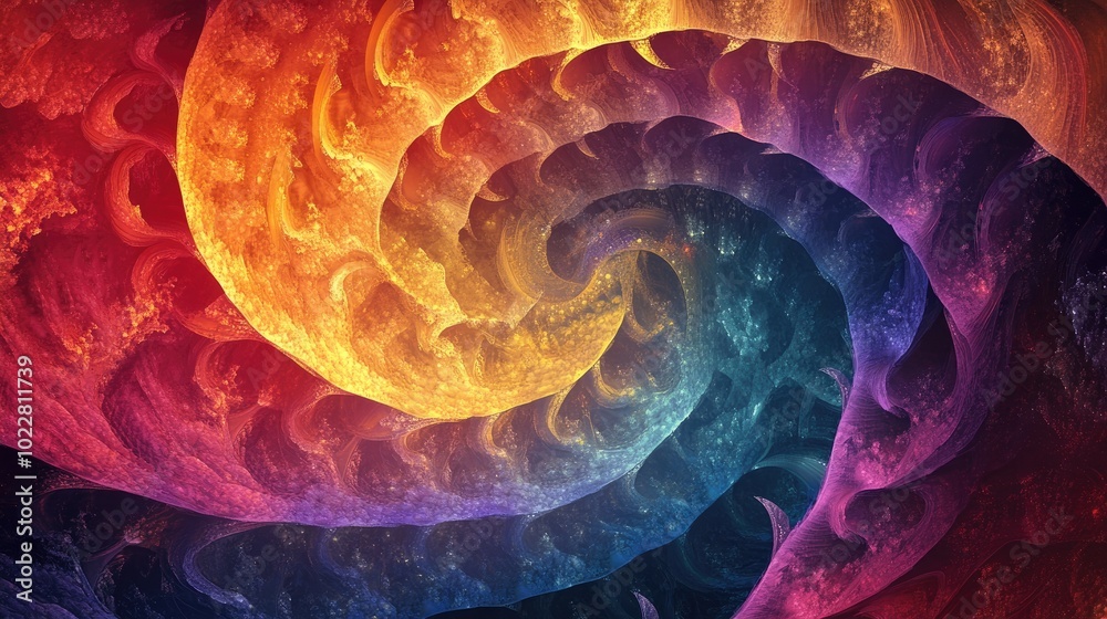 Poster Abstract digital fractal design featuring a curving fantasy background